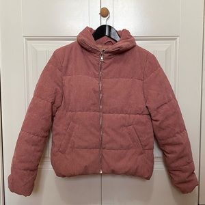 Trendy Pink corduroy puffer